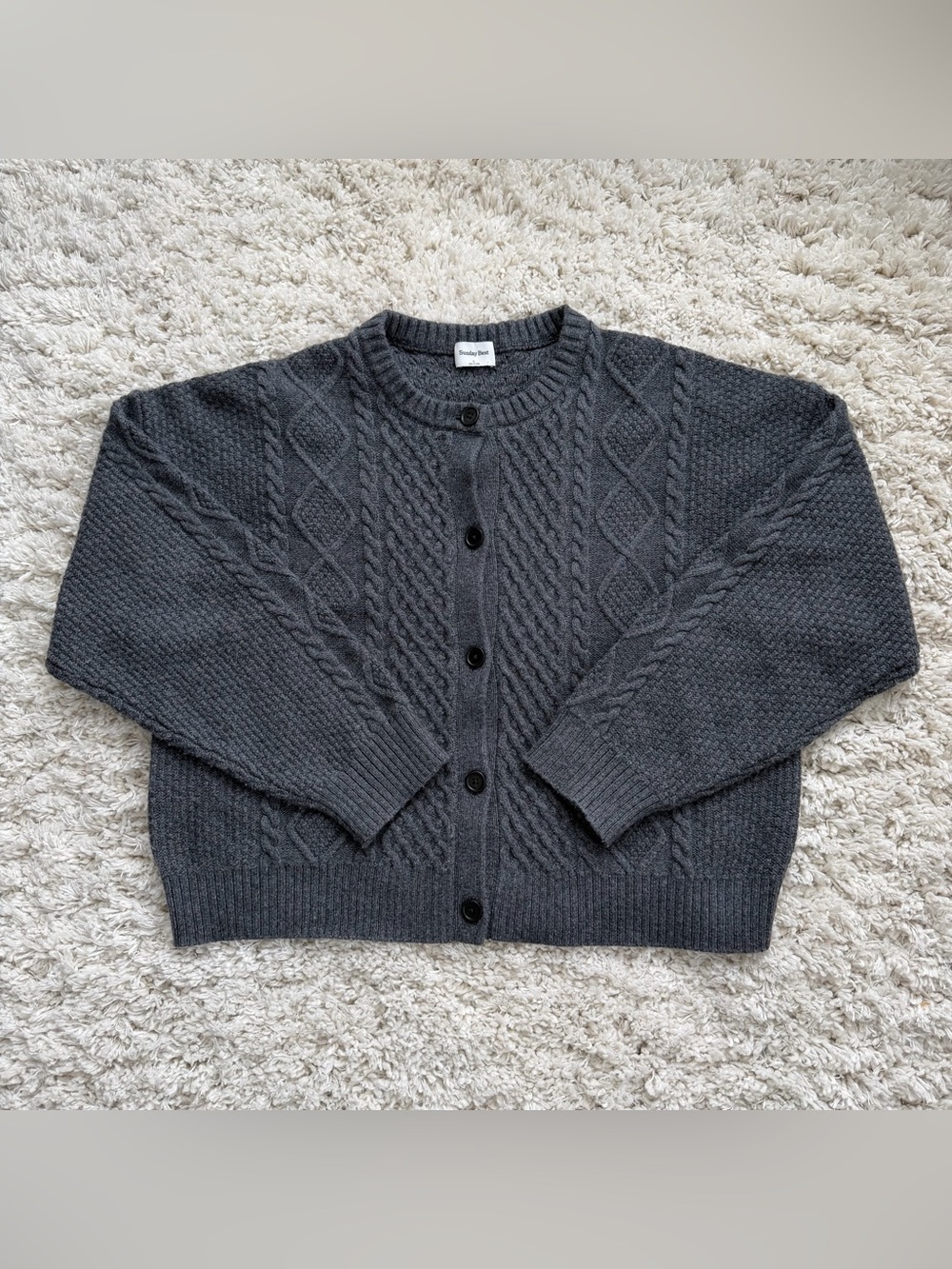 Cozy Charcoal Cable Knit Button-Up Cardigan Sweater